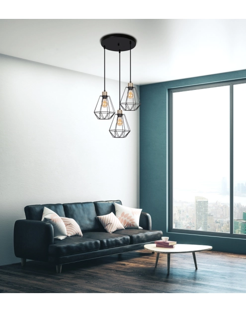 Zdjęcie: Lampa wisząca Primo talezr czarny + złoty 3x60 W E27 klosz czarny CANDELLUX