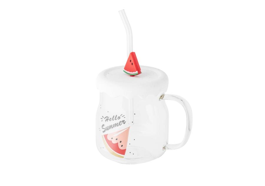 Zdjęcie: Kubek szklany z silikonową pokrywką i szklaną słomką 600 ml dekoracja arbuz ALTOM DESIGN