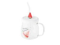 Zdjęcie: Kubek szklany z silikonową pokrywką i szklaną słomką 600 ml dekoracja arbuz ALTOM DESIGN