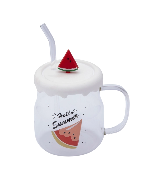 Zdjęcie: Kubek szklany z silikonową pokrywką i szklaną słomką 600 ml dekoracja arbuz ALTOM DESIGN