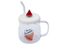 Zdjęcie: Kubek szklany z silikonową pokrywką i szklaną słomką 600 ml dekoracja arbuz ALTOM DESIGN