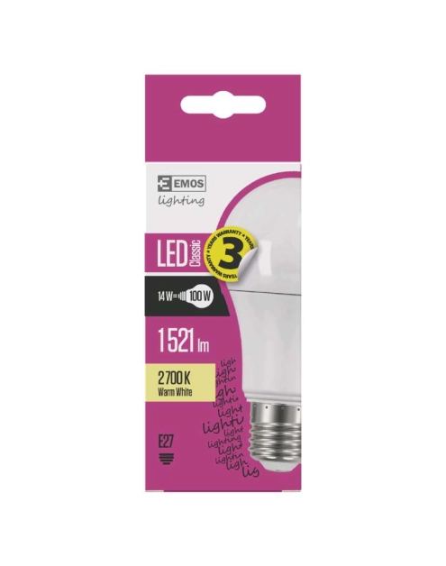 Zdjęcie: Żarówka LED Classic A60, E27, 13,2 W (100 W), 1 521 lm, ciepła biel EMOS