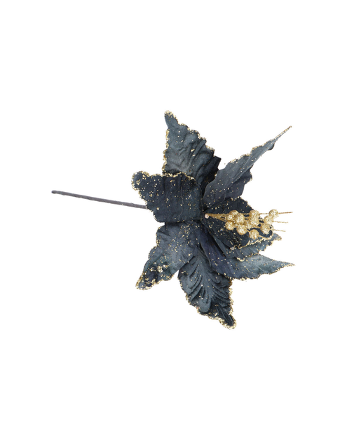 Zdjęcie: Kwiat sztuczny z brokatem 27 cm czarny, złoty EM&EM
