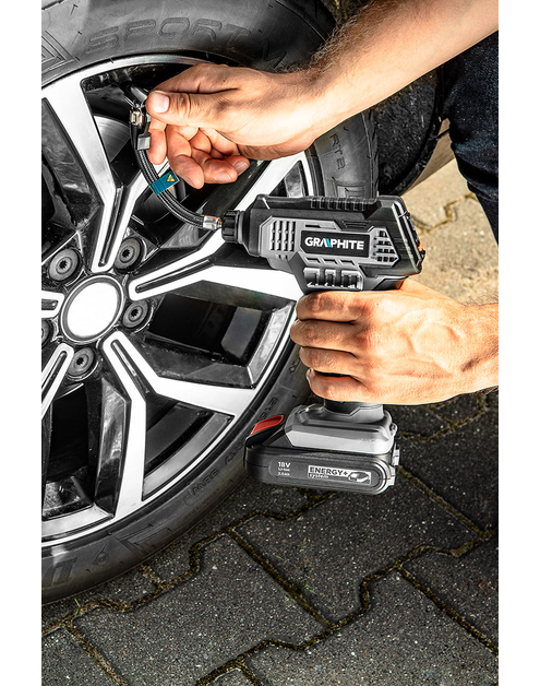 Zdjęcie: Kompresor akumulatorowy Energy+ 18V, wyświetlacz LCD, bez akumulatora GRAPHITE