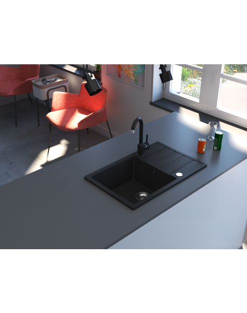 Zdjęcie: Zlewozmywak granitowy Metro grafitowy, 1 duża komora z ociekaczem, 68x44x19,5 cm syfon manualny MILÓ