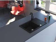 Zdjęcie: Zlewozmywak granitowy Metro grafitowy, 1 duża komora z ociekaczem, 68x44x19,5 cm syfon manualny MILÓ