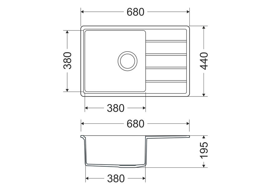 Zdjęcie: Zlewozmywak granitowy Metro grafitowy, 1 duża komora z ociekaczem, 68x44x19,5 cm syfon manualny MILÓ