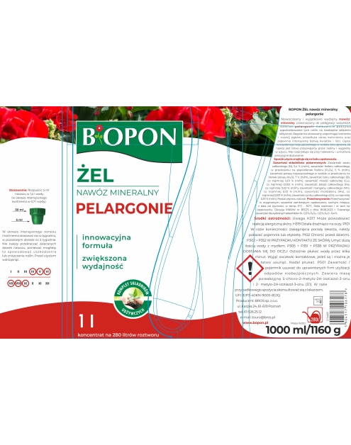 Zdjęcie: Żel nawóz mineralny do pelargonii 1 L BOPON
