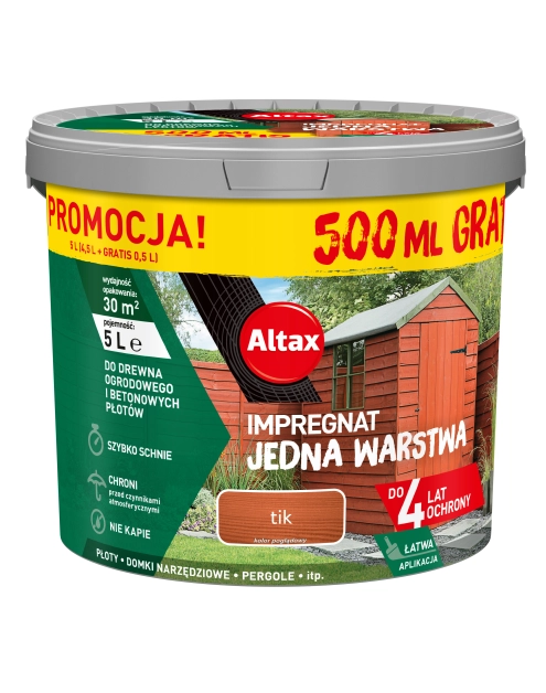 Zdjęcie: Impregnat Jedna Warstwa 4 lata, tik 4,5 L + 0,5 L ALTAX