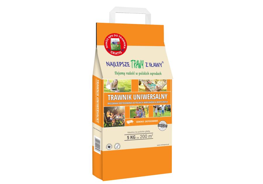 Zdjęcie: Nasiona traw uniwersalne 5 kg + nawóz do trawnika 4 kg NAJLEPSZE TRAWY Z IŁAWY