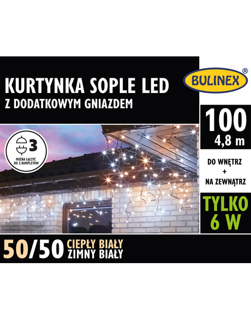 Zdjęcie: Kurtyna Sople 100 lampek - 5 m biały ciepły/zimny BULINEX