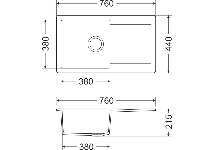 Zdjęcie: Zlewozmywak granitowy Castello 1-komorowy szary 76x44x21,5 cm bateria Avia U MILÓ