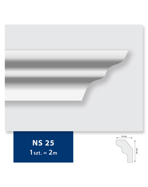 Zdjęcie: Listwa sufitowa ze styropianu NS 25, 2 sztuki 200x2,5x1,5 cm biały DMS