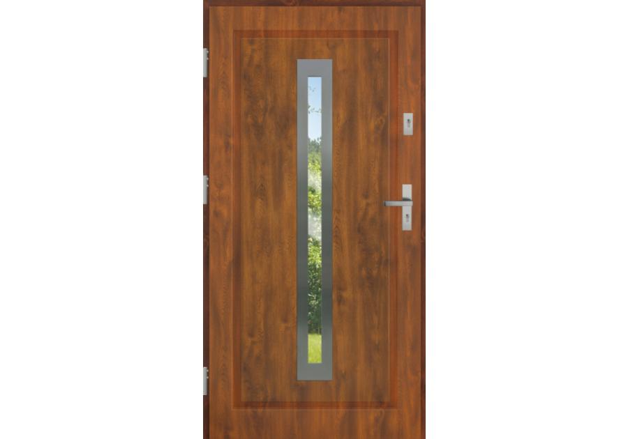Zdjęcie: Drzwi zewnętrzne stalowo-drewniane Disting Figaro 04 Dąb złoty 90 cm lewe zamek listwowy KR CENTER