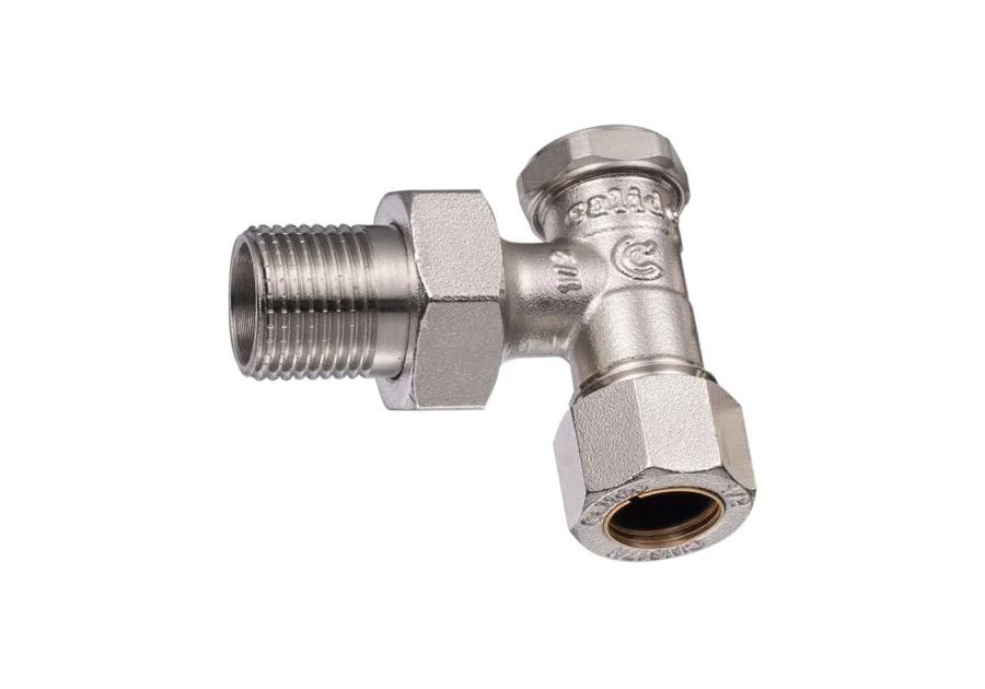 Zdjęcie: Zawór grzejnikowy powrotny kątowy 1/2" z przyłączem zaciskanym 15 mm CALIDO