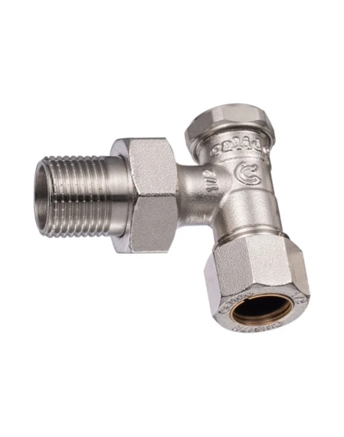 Zdjęcie: Zawór grzejnikowy powrotny kątowy 1/2" z przyłączem zaciskanym 15 mm CALIDO
