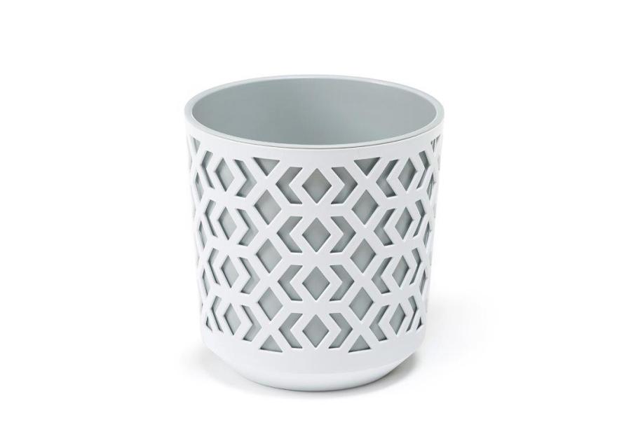 Doniczka Aztek 14 cm biały + wkład jasny szary LAMELA