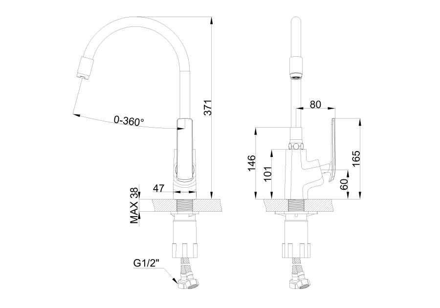 Zdjęcie: Bateria zlewozmywakowa z elastyczną wylewką i systemem Eco Start Ligaria, chrom/czarna INVENA