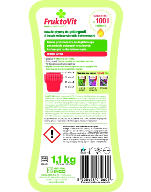 Zdjęcie: Nawóz płynny do pelargonii 1,1 kg FRUKTOVIT PLUS