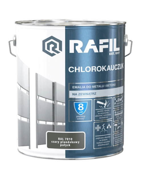 Zdjęcie: Emalia chlorokauczuk szary plandeko RAL7010 10L RAFIL