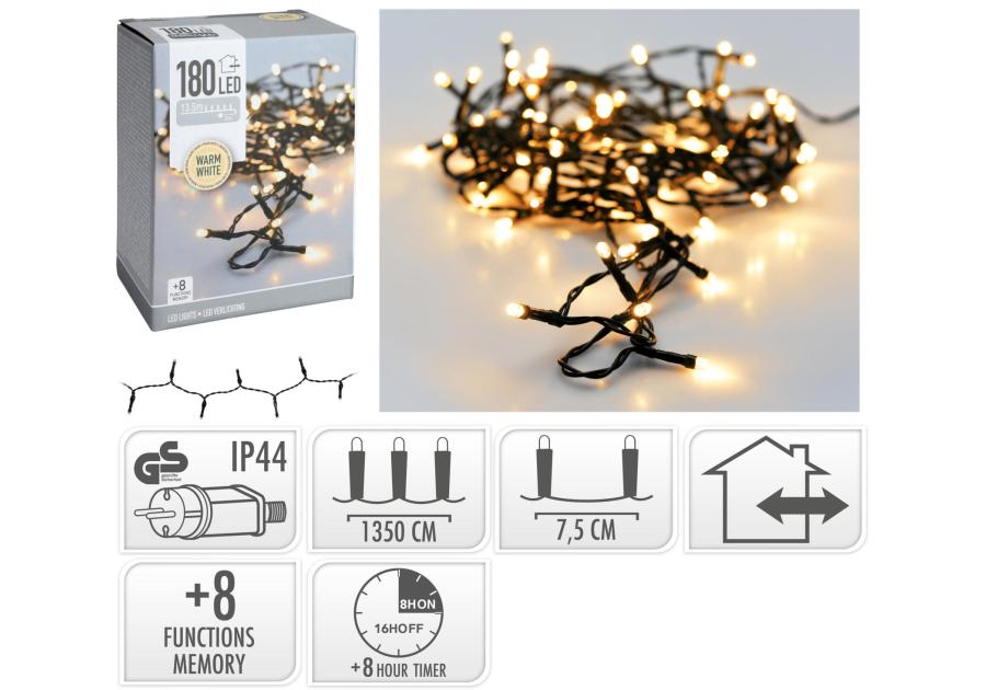 Zdjęcie: Łańcuch świetlny 13,5 m 180 led ciepły biały KOOPMAN
