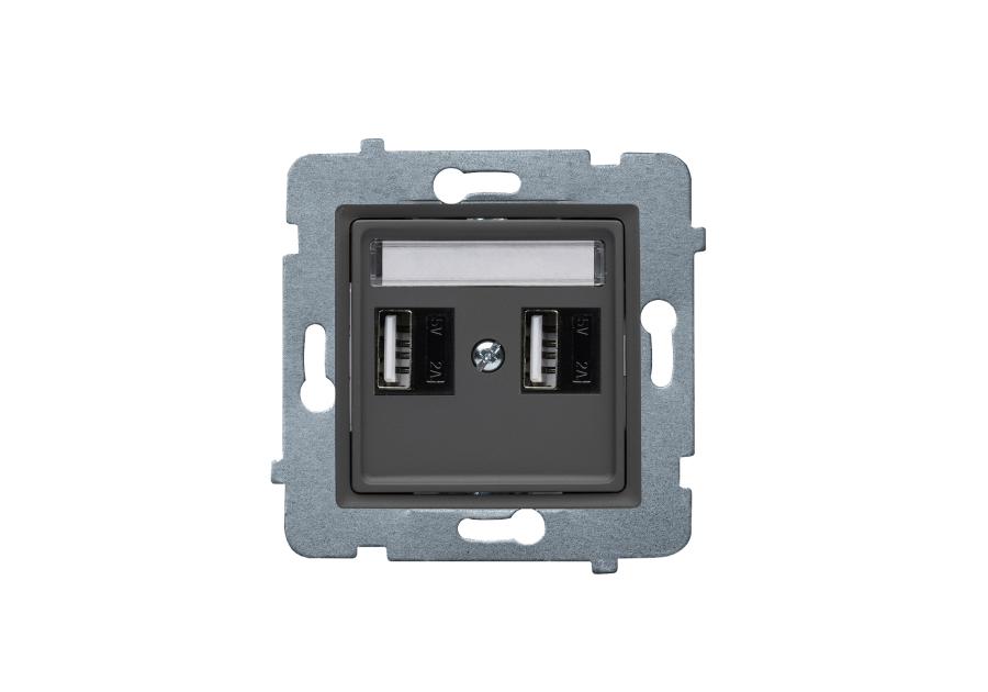 Zdjęcie: Ładowarka USB 2 x A Rosa A-10 W bez ramki GP-2QUSB/AA/M.BT bazalt POLMARK