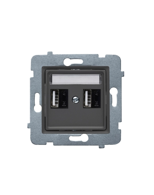Zdjęcie: Ładowarka USB 2 x A Rosa A-10 W bez ramki GP-2QUSB/AA/M.BT bazalt POLMARK