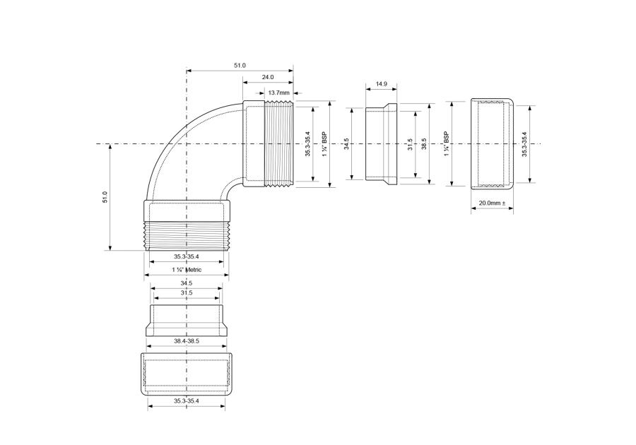 Zdjęcie: Kolanko 90 stopni 32x32 mm, wykonane z mosiądzu pokrytego warstwą chromu MCALPINE