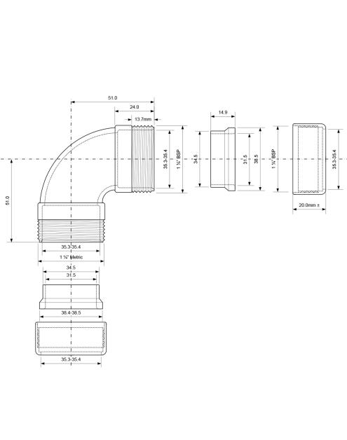 Zdjęcie: Kolanko 90 stopni 32x32 mm, wykonane z mosiądzu pokrytego warstwą chromu MCALPINE