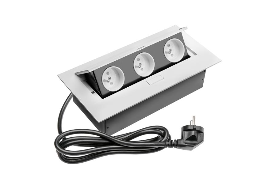 Zdjęcie: Przedłużacz biurkowy 3 x gniazdo z uziemieniem, kabel zasilający z wtyczką biały GTV