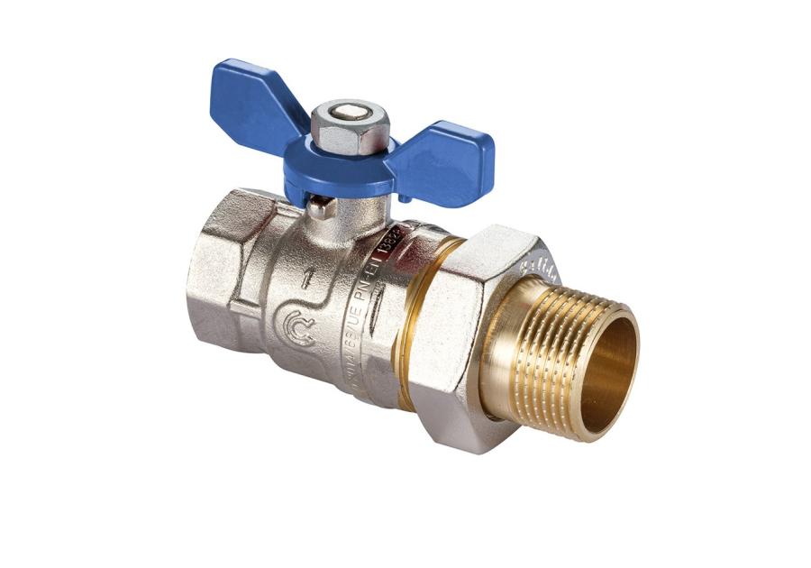 Zdjęcie: Zawór kulowy w/z 1" z półśrubunkiem i motylkiem niebieskim  CALIDO