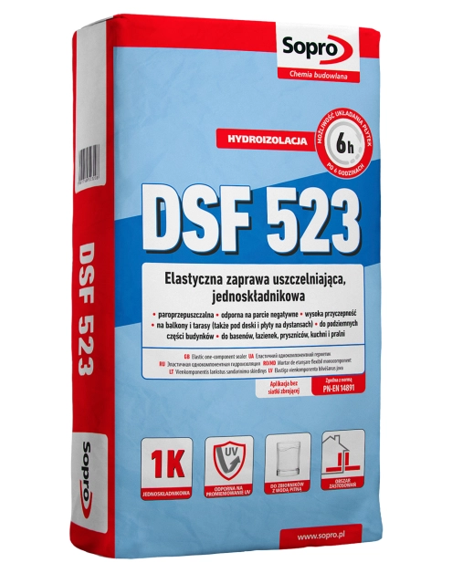 Zdjęcie: Zaprawa uszelniająca jednoskładnikowa elastyczna DSF 523 20 kg SOPRO