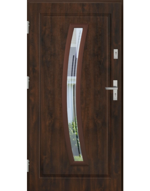 Zdjęcie: Drzwi zewnętrzne stalowo-drewniane Disting Mario 02 Orzech 90 cm lewe zamek listwowy KR CENTER