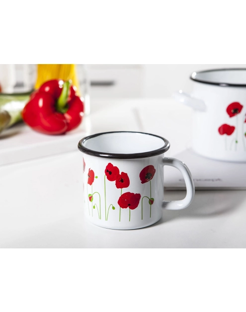 Zdjęcie: Kubek maki emaliowany 0,45 L - 9 cm biały SILESIA