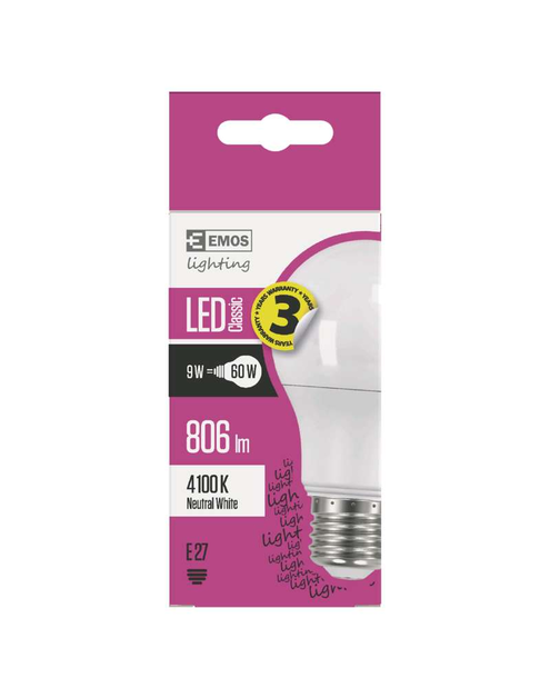 Zdjęcie: Żarówka LED Classic A60 9W E27 neutralna biel EMOS