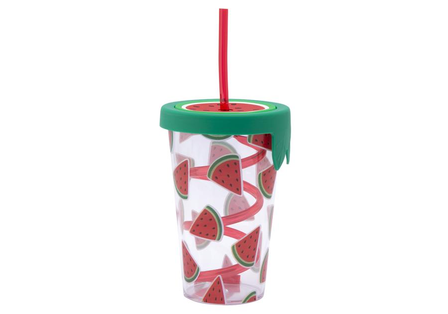 Zdjęcie: Kubek z tworzywa ze słomką i silikonową pokrywką 500 ml 9 x 13,5 cm dekoracja arbuz ALTOM DESIGN