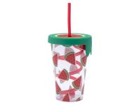 Zdjęcie: Kubek z tworzywa ze słomką i silikonową pokrywką 500 ml 9 x 13,5 cm dekoracja arbuz ALTOM DESIGN