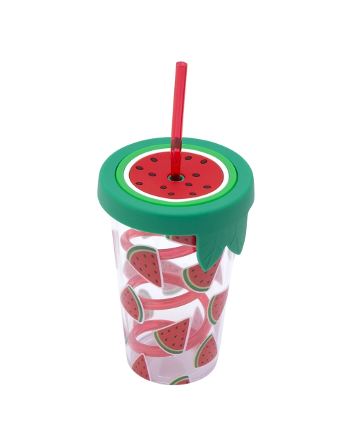Zdjęcie: Kubek z tworzywa ze słomką i silikonową pokrywką 500 ml 9 x 13,5 cm dekoracja arbuz ALTOM DESIGN