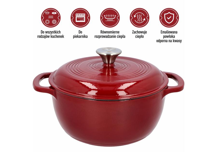 Zdjęcie: Garnek żeliwny emaliowany burgundy 4 L BROWIN