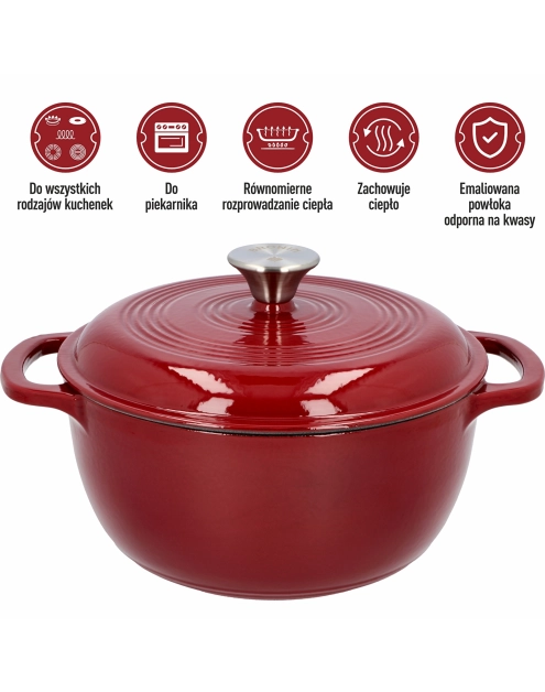 Zdjęcie: Garnek żeliwny emaliowany burgundy 4 L BROWIN