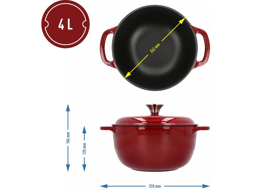 Zdjęcie: Garnek żeliwny emaliowany burgundy 4 L BROWIN