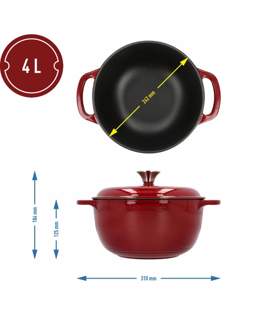 Zdjęcie: Garnek żeliwny emaliowany burgundy 4 L BROWIN