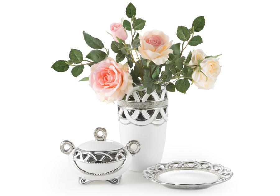 Zdjęcie: Wazon Leia 16x16x28 cm biało-srebrny EUROFIRANY