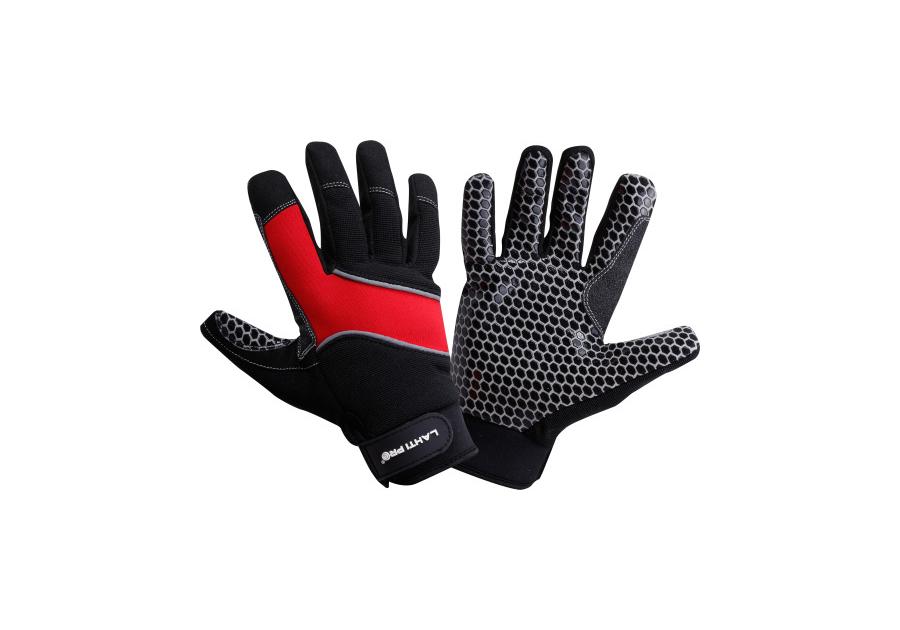 Zdjęcie: Rękawice warsztatowe antypoślizgowe czarno-czerwone 8 LAHTI PRO