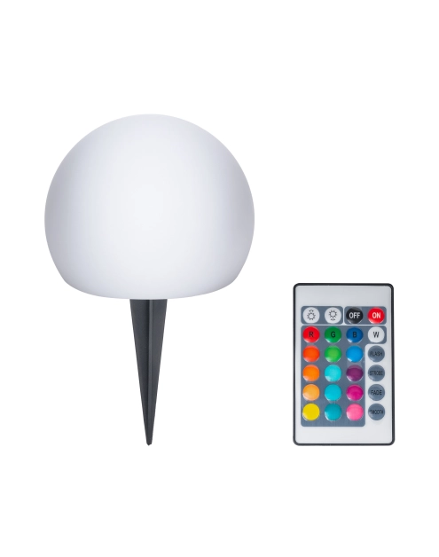 Zdjęcie: Lampka solarowa kula 20 cm RGB + pilot biała naziemna VOLTENO