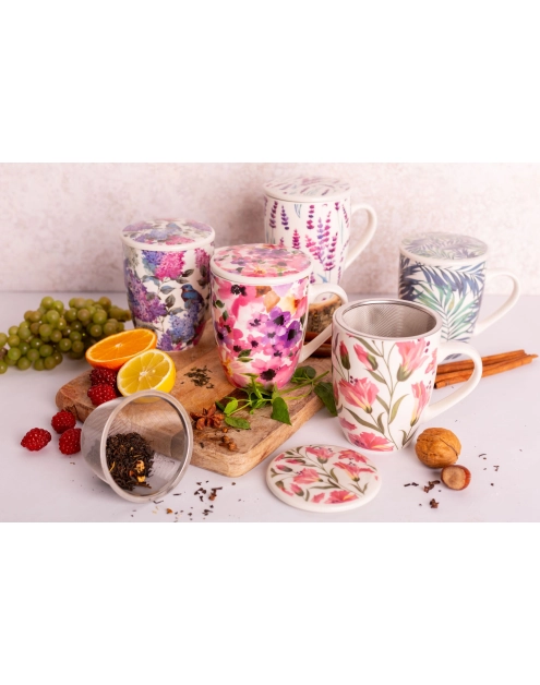 Zdjęcie: Kubek z zaparzaczem i pokrywką 340 ml dekoracja liście ALTOM DESIGN