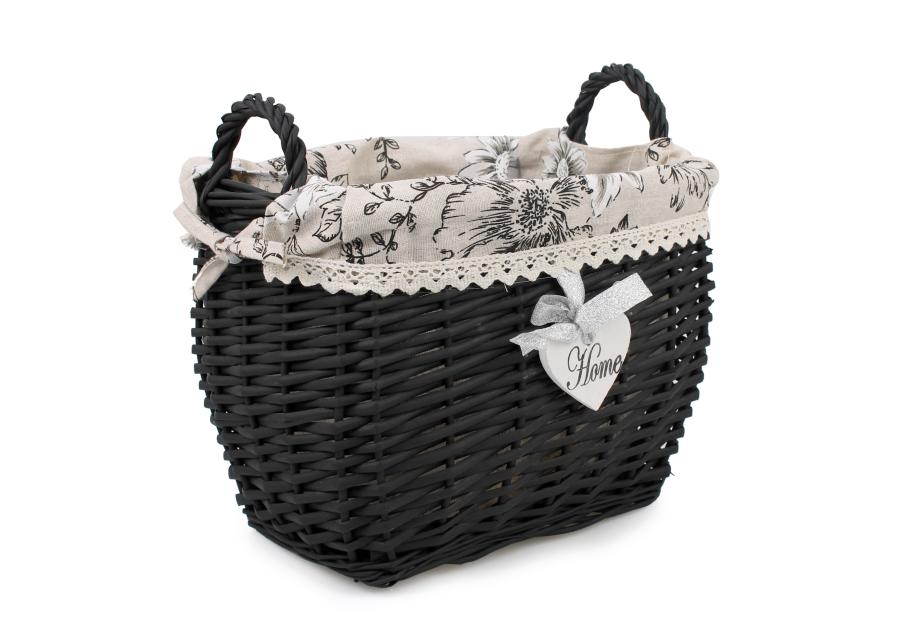 Zdjęcie: Kosz wiklinowy z uchwytami i materiałem w kwiaty 32x25x23/29 cm czarny TIN TOURS