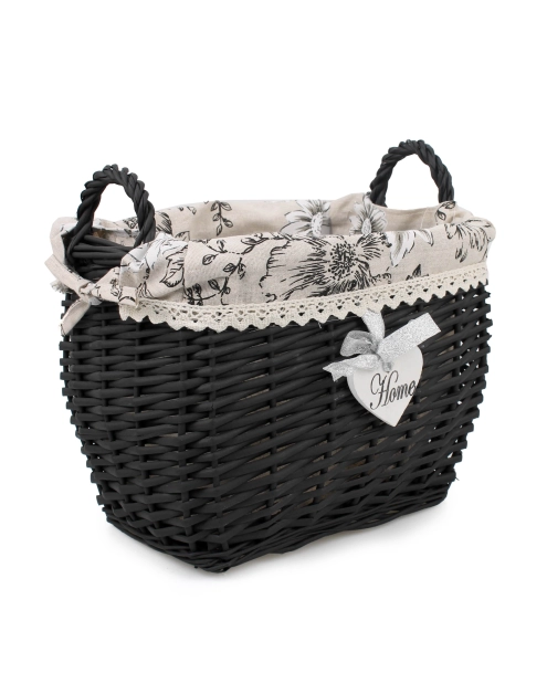 Zdjęcie: Kosz wiklinowy z uchwytami i materiałem w kwiaty 32x25x23/29 cm czarny TIN TOURS