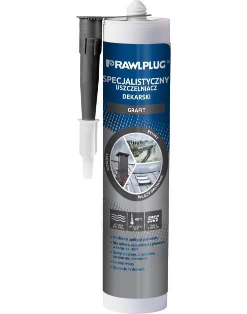 Zdjęcie: Uszczelniacz dekarski specjalistyczny żywiczny R-SL-DEK-SPEC grafitowy 300 ml RAWLPLUG