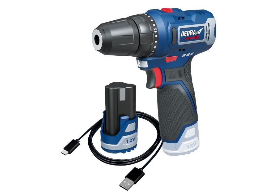 Zdjęcie: Zestaw 12V DED7330 wkrętarka + DED7300 USB/C + DED7320 2,0 Ah DEDRA